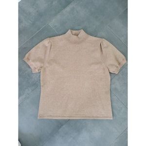 EVIE Sweater Gold XL Silk Viscose Blend Puff Sleeve Shimmer Sparkle Mock Neck